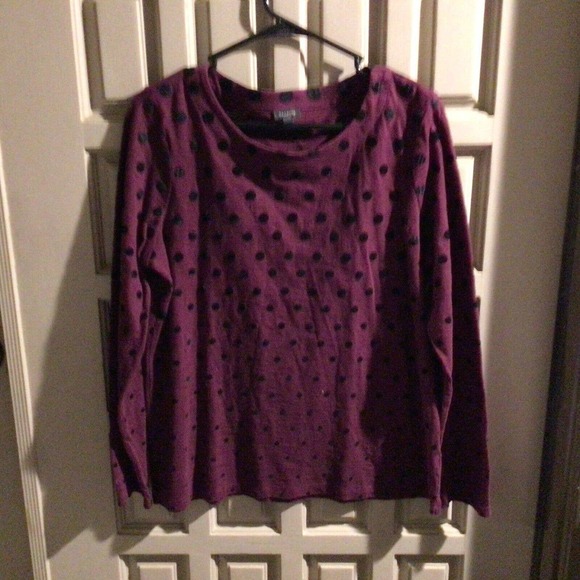 Talbots Top SzL Mulberry/Blk Polka Dots Long Sleeves Lt Weight Pre-Owned - Picture 1 of 9